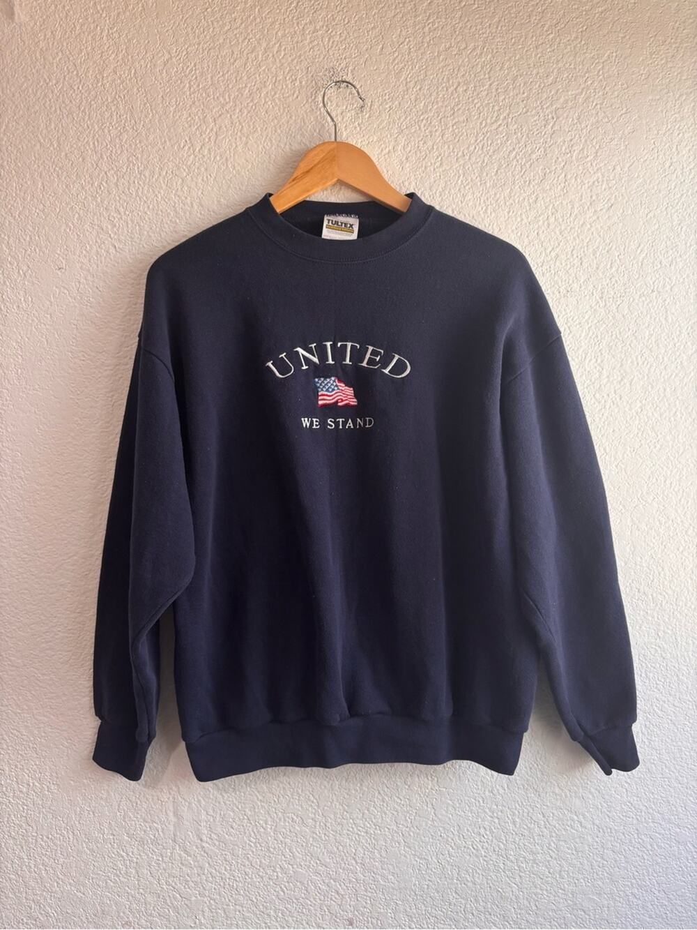 Vintage Tultex Navy Crewneck Sweatshirt Patriotic Embroidery Large
